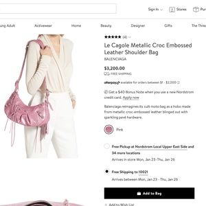 WOMEN'S LE CAGOLE METALLIC PINK SHOULDER BAG CROCODILE EMBOSSED WITH RHINESTONES